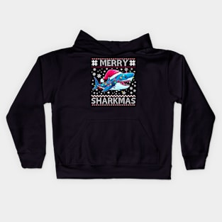 Merry Sharkmas Shark Santa Ugly Christmas Lights Boys Xmas Kids Hoodie